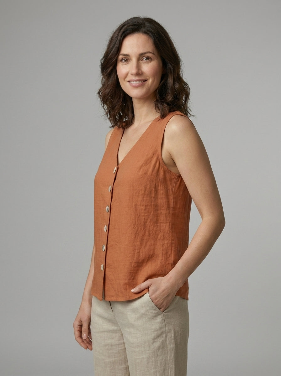 Mireya | Women’s V-Neck Sleeveless Blouse – Button-Front Casual Top