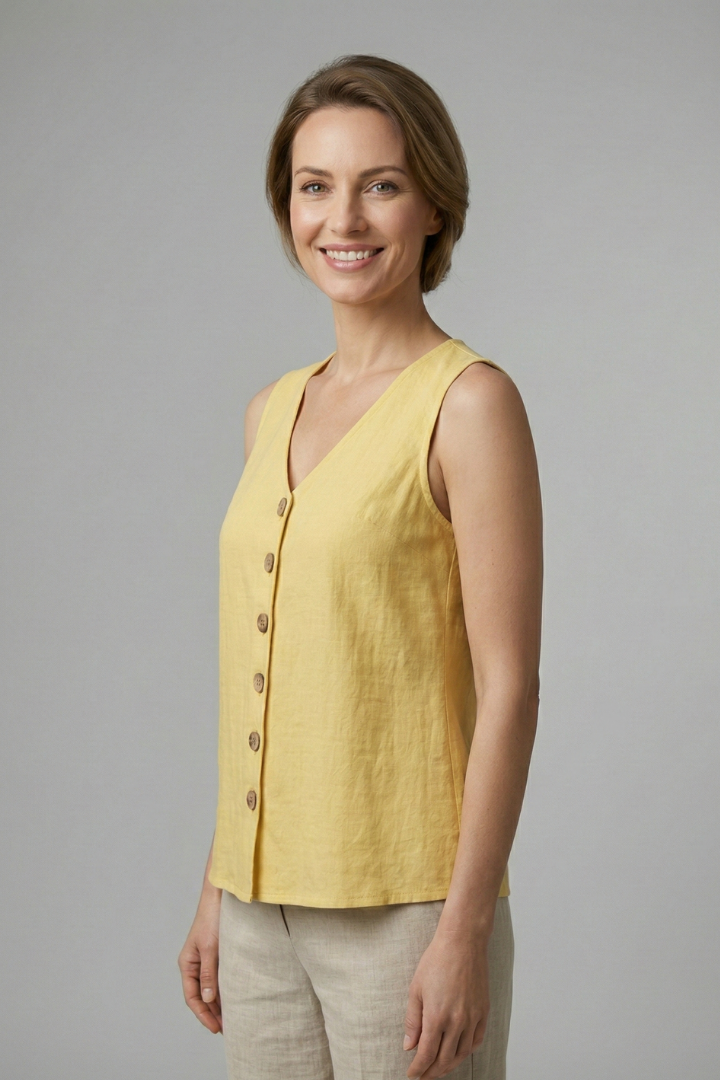 Mireya | Women’s V-Neck Sleeveless Blouse – Button-Front Casual Top