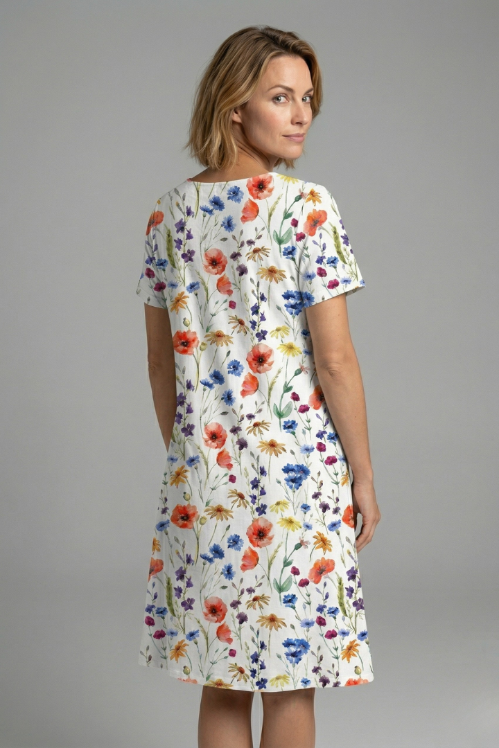 Monroe | Women's Loose Fit Floral Dress - Round Neck Short Sleeve Flared Dress