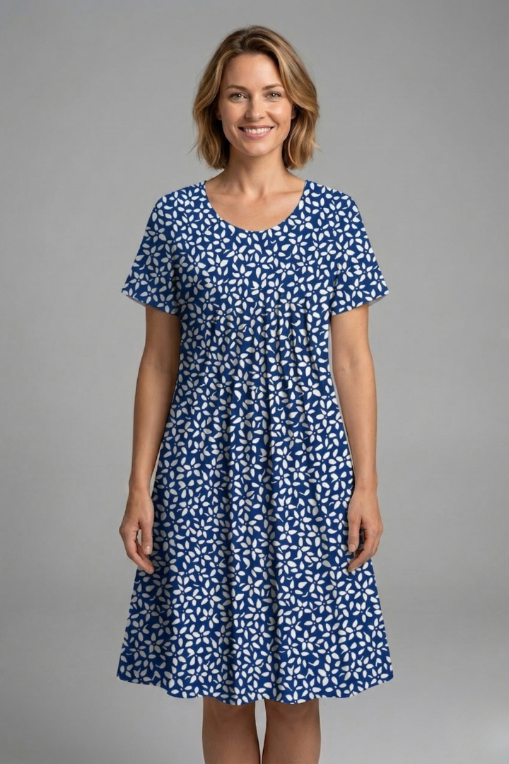 Monroe | Women's Loose Fit Floral Dress - Round Neck Short Sleeve Flared Dress