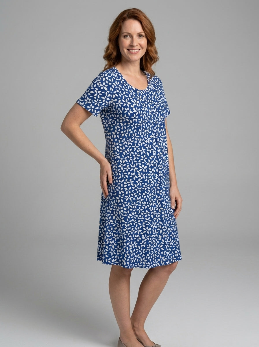 Monroe | Women's Loose Fit Floral Dress - Round Neck Short Sleeve Flared Dress