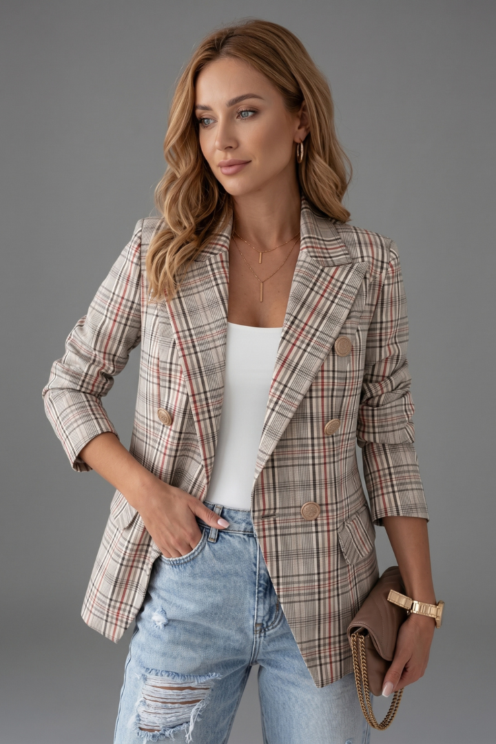 Myra | Women’s Textured Blazer with Lapels – Structured, Open Front, Smart Casual Jacket