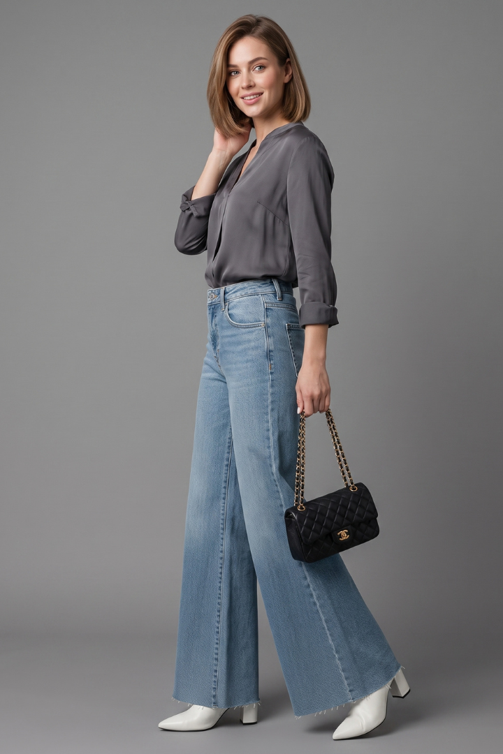 Myrissa | Women’s High-Waisted Flare Jeans – Stretch Washed Denim Wide-Leg Pants
