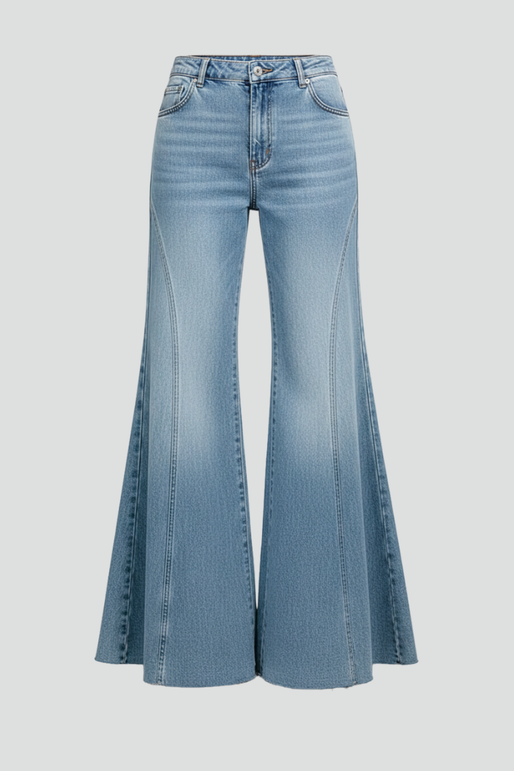 Myrissa | Women’s High-Waisted Flare Jeans – Stretch Washed Denim Wide-Leg Pants