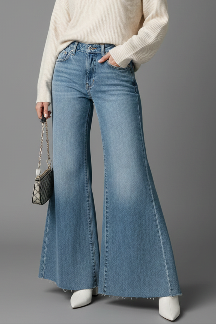 Myrissa | Women’s High-Waisted Flare Jeans – Stretch Washed Denim Wide-Leg Pants