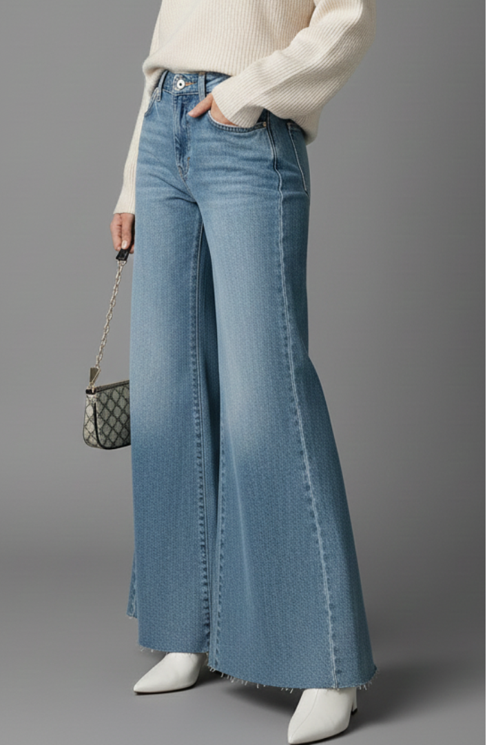 Myrissa | Women’s High-Waisted Flare Jeans – Stretch Washed Denim Wide-Leg Pants