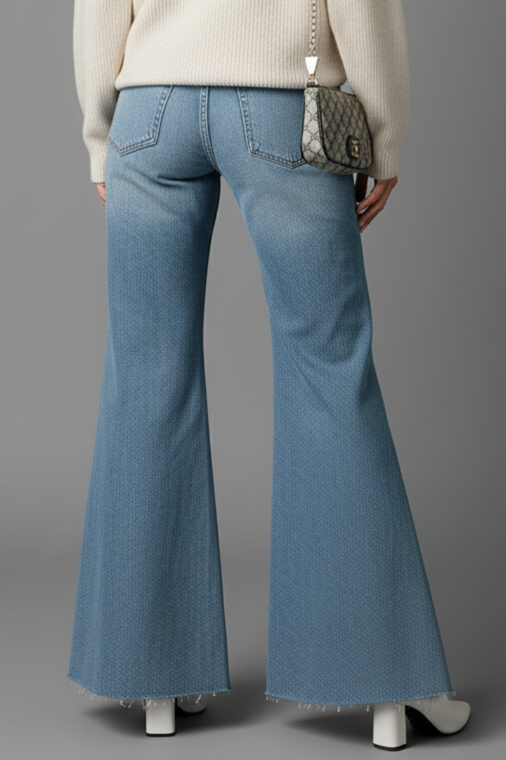 Myrissa | Women’s High-Waisted Flare Jeans – Stretch Washed Denim Wide-Leg Pants