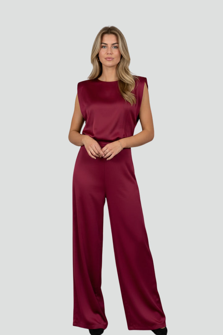 Naomi | Women’s 2 Piece Set - Sleeveless Satin Top, Wide Leg Pants Co-Ord Set
