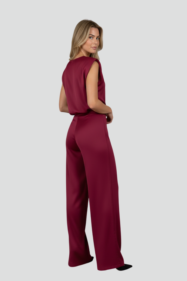 Naomi | Women’s 2 Piece Set - Sleeveless Satin Top, Wide Leg Pants Co-Ord Set
