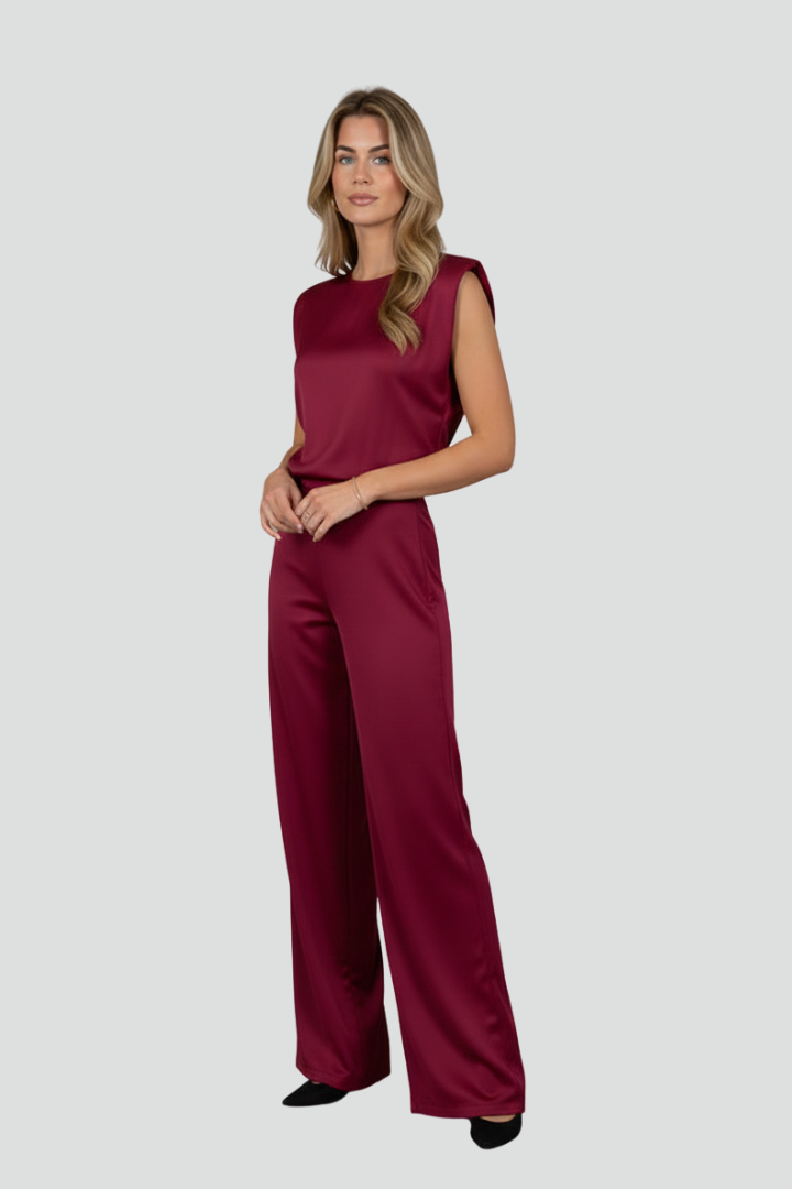 Naomi | Women’s 2 Piece Set - Sleeveless Satin Top, Wide Leg Pants Co-Ord Set