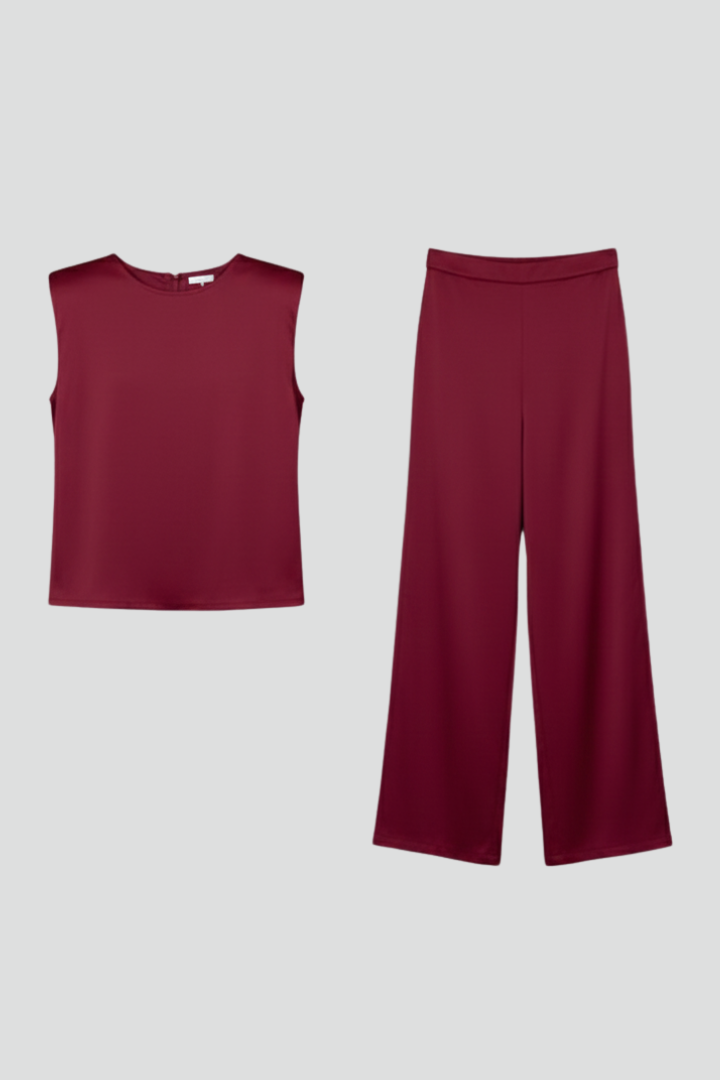 Naomi | Women’s 2 Piece Set - Sleeveless Satin Top, Wide Leg Pants Co-Ord Set