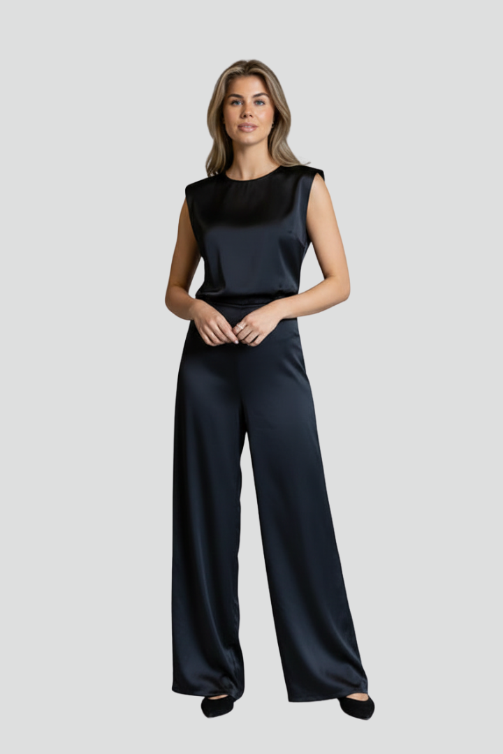 Naomi | Women’s 2 Piece Set - Sleeveless Satin Top, Wide Leg Pants Co-Ord Set