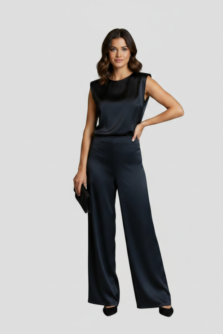 Naomi | Women’s 2 Piece Set - Sleeveless Satin Top, Wide Leg Pants Co-Ord Set