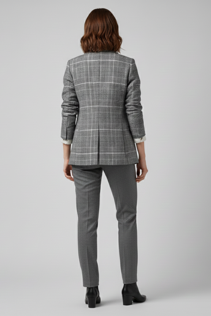 Naya | Women's Plaid Blazer – Structured Long Sleeve Button Jacket for Smart Casual Wear