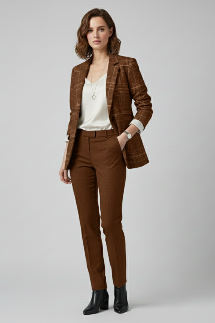 Naya | Women's Plaid Blazer – Structured Long Sleeve Button Jacket for Smart Casual Wear
