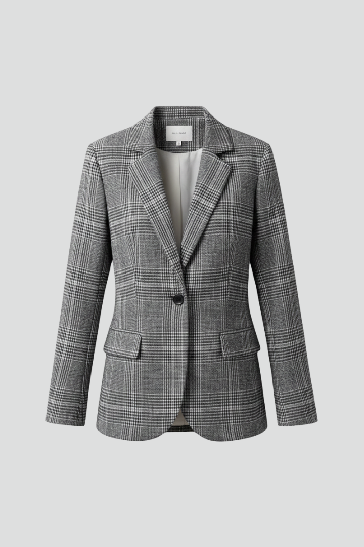 Naya | Women's Plaid Blazer – Structured Long Sleeve Button Jacket for Smart Casual Wear