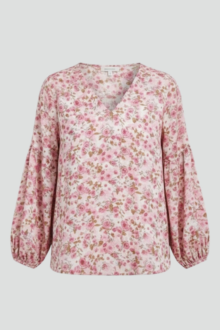 Nia | Women’s Floral V-Neck Blouse – Relaxed Fit Long Sleeve Casual Boho Top
