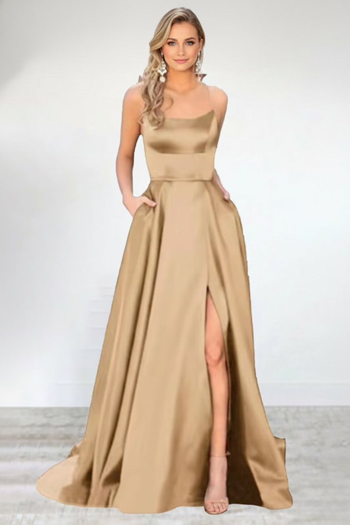Nireya | Women's Elegant Maxi Dress – Shoulder Strap Long Dress with Front Slit