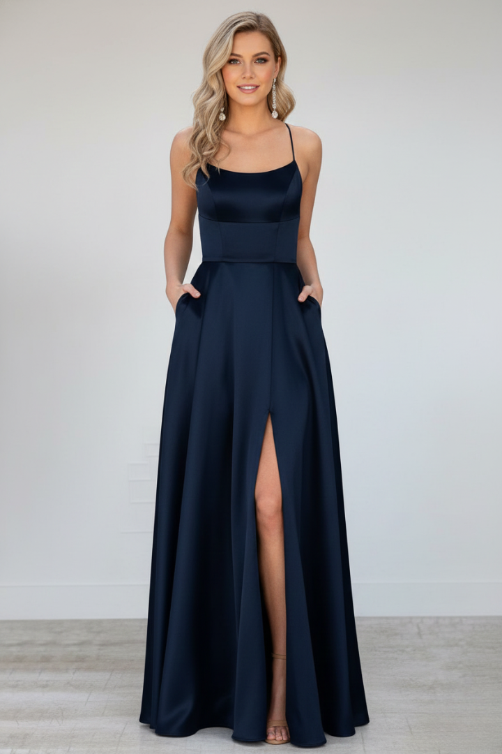 Nireya | Women's Elegant Maxi Dress – Shoulder Strap Long Dress with Front Slit