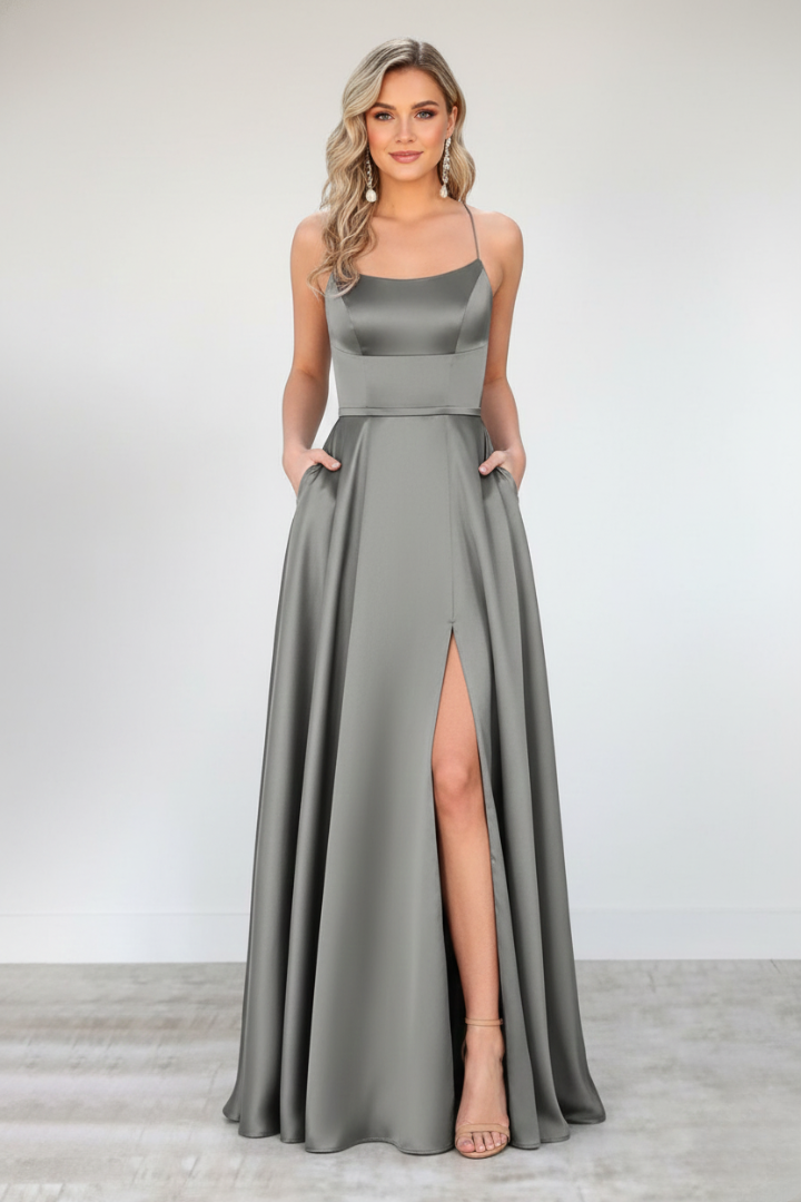 Nireya | Women's Elegant Maxi Dress – Shoulder Strap Long Dress with Front Slit