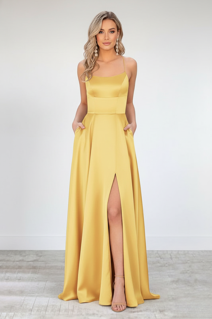 Nireya | Women's Elegant Maxi Dress – Shoulder Strap Long Dress with Front Slit