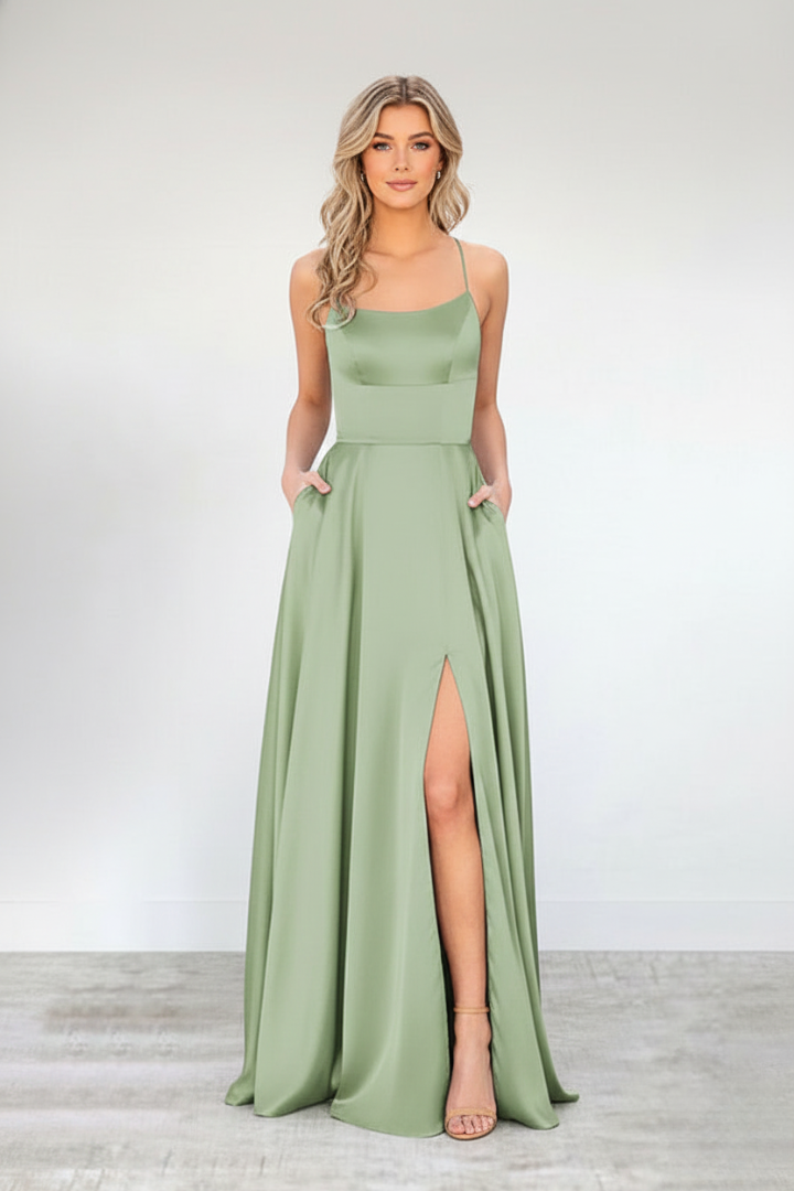Nireya | Women's Elegant Maxi Dress – Shoulder Strap Long Dress with Front Slit