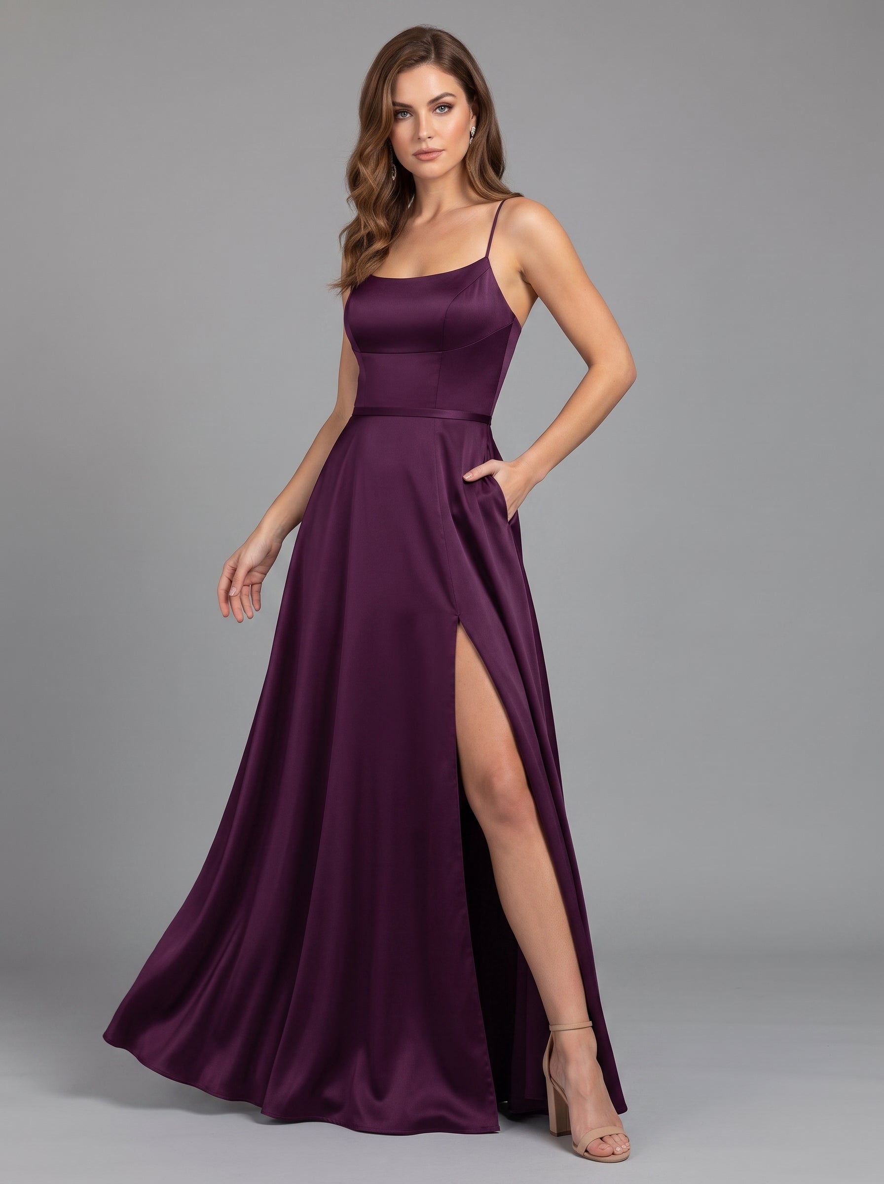 Nireya | Women's Elegant Maxi Dress – Shoulder Strap Long Dress with Front Slit