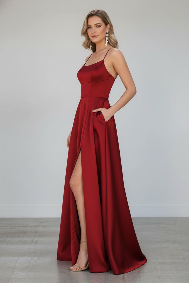 Nireya | Women's Elegant Maxi Dress – Shoulder Strap Long Dress with Front Slit