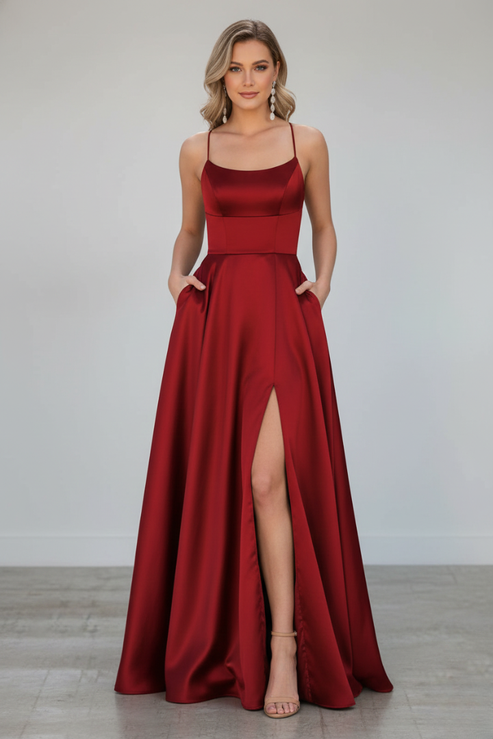 Nireya | Women's Elegant Maxi Dress – Shoulder Strap Long Dress with Front Slit