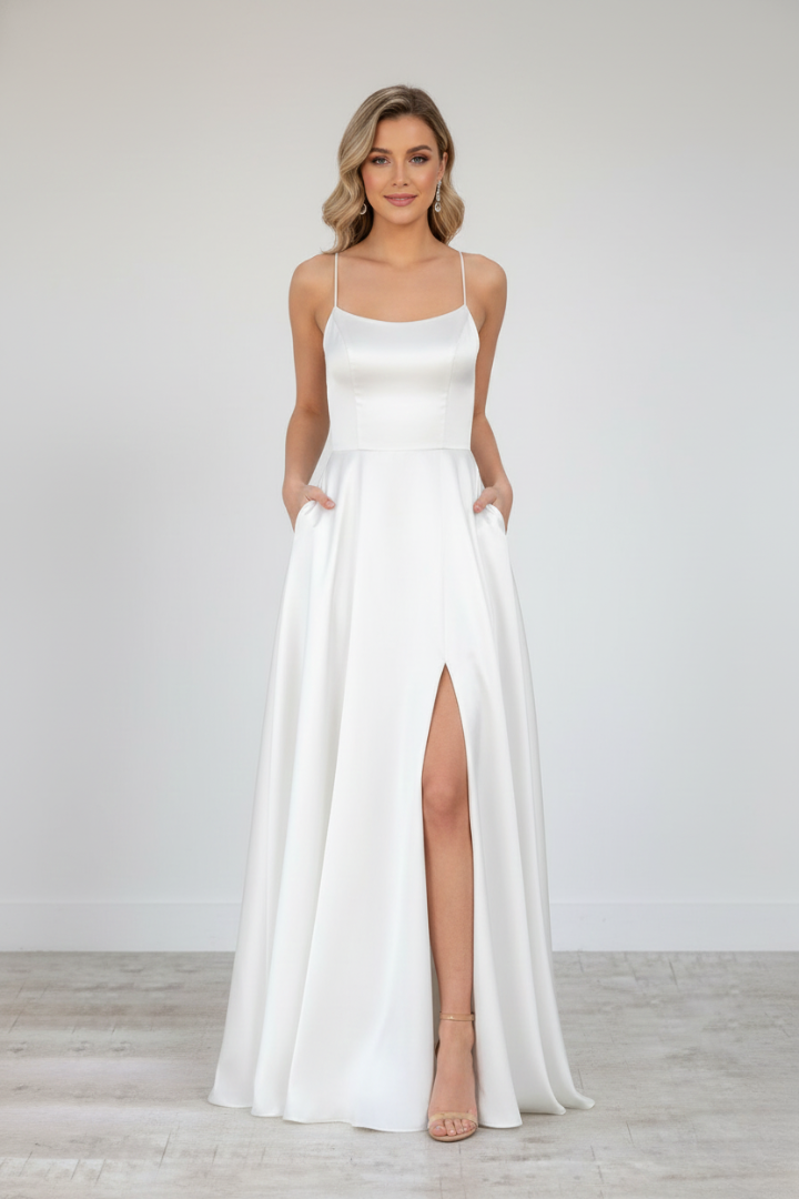 Nireya | Women's Elegant Maxi Dress – Shoulder Strap Long Dress with Front Slit