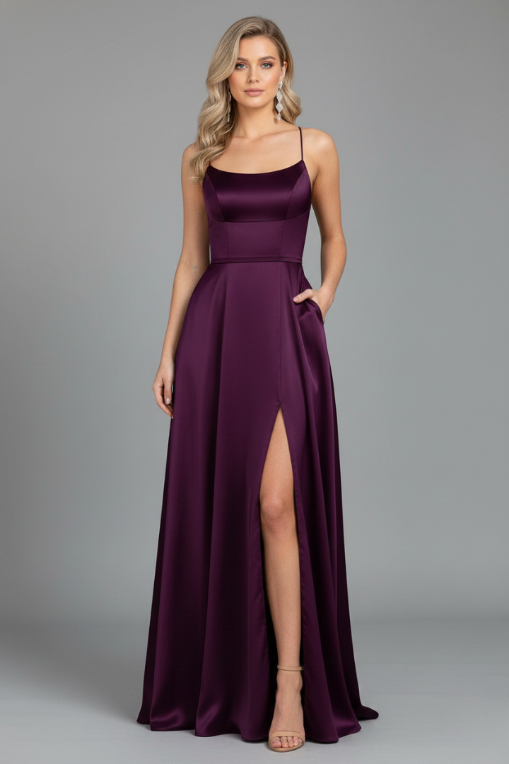Nireya | Women's Elegant Maxi Dress – Shoulder Strap Long Dress with Front Slit