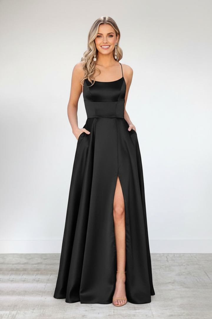 Nireya | Women's Elegant Maxi Dress – Shoulder Strap Long Dress with Front Slit