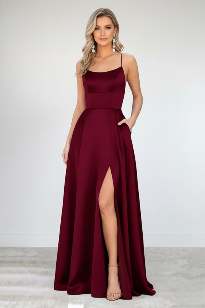 Nireya | Women's Elegant Maxi Dress – Shoulder Strap Long Dress with Front Slit