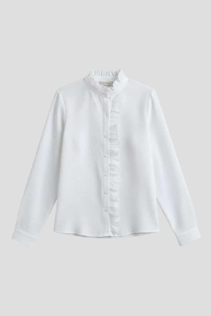 Nixie | Women’s Button Down Ruffle Blouse – Long Sleeve Shirt Collar Workwear Top