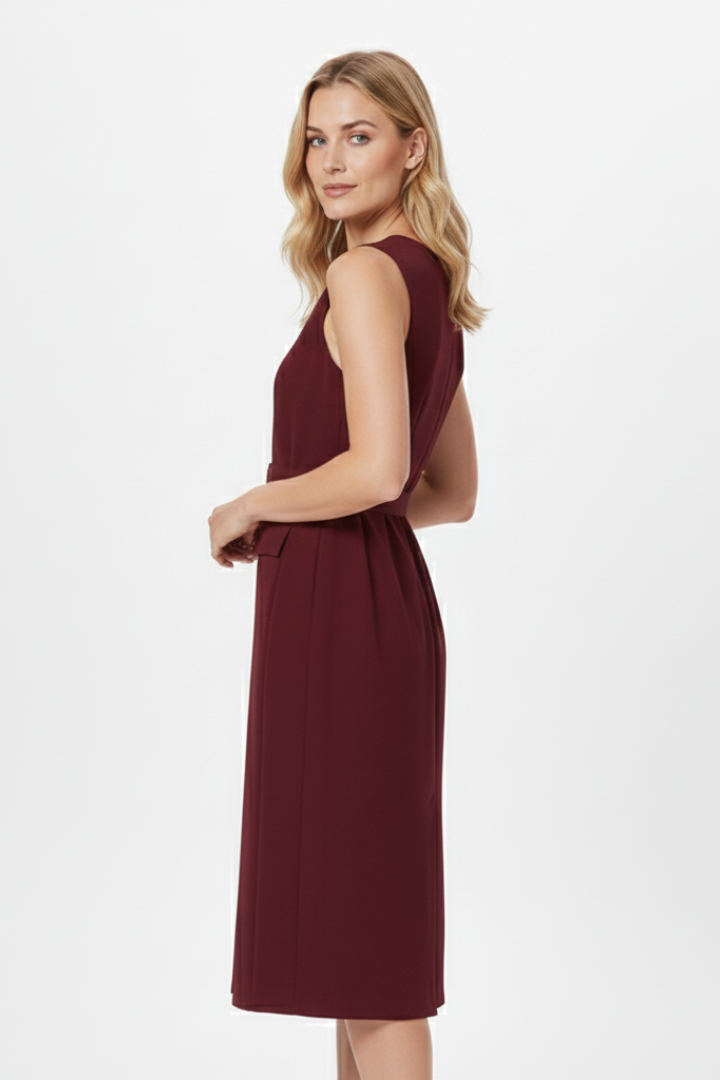 Nola | Women’s Sleeveless Midi Dress – Button Front Belted Waist Dress with Tie Belt