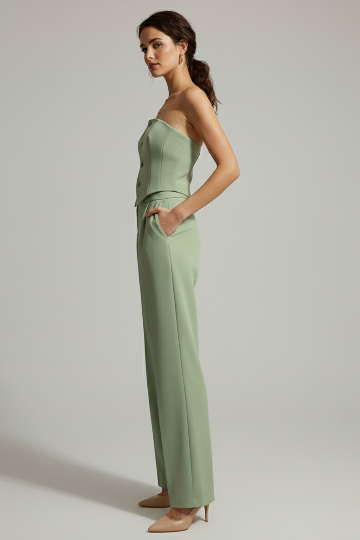 Nomi | Women's Elegant 2-Piece Set - Bustier Top & High Waist Wide-Leg Trousers