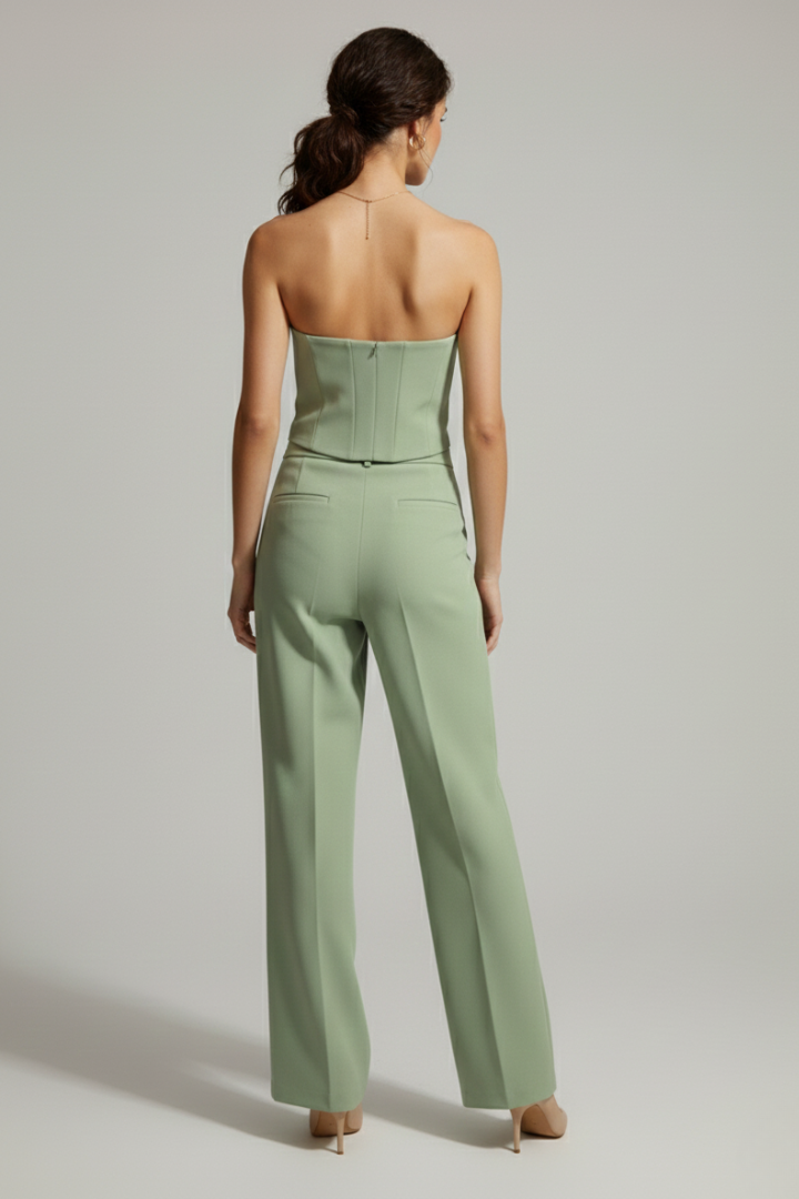 Nomi | Women's Elegant 2-Piece Set - Bustier Top & High Waist Wide-Leg Trousers