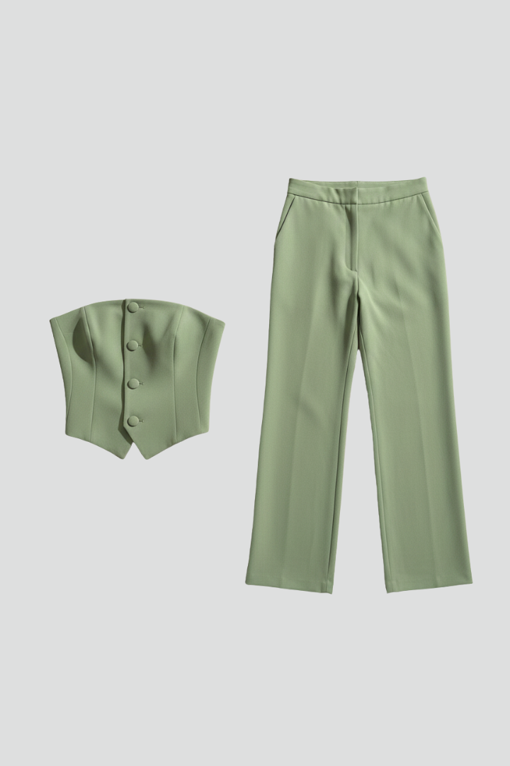 Nomi | Women's Elegant 2-Piece Set - Bustier Top & High Waist Wide-Leg Trousers