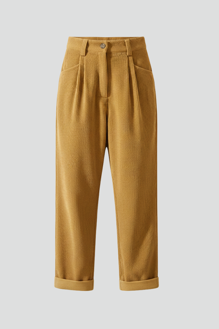 Norella | Women’s High-Waisted Wide-Leg Trousers – Vertical Ribbed Pants