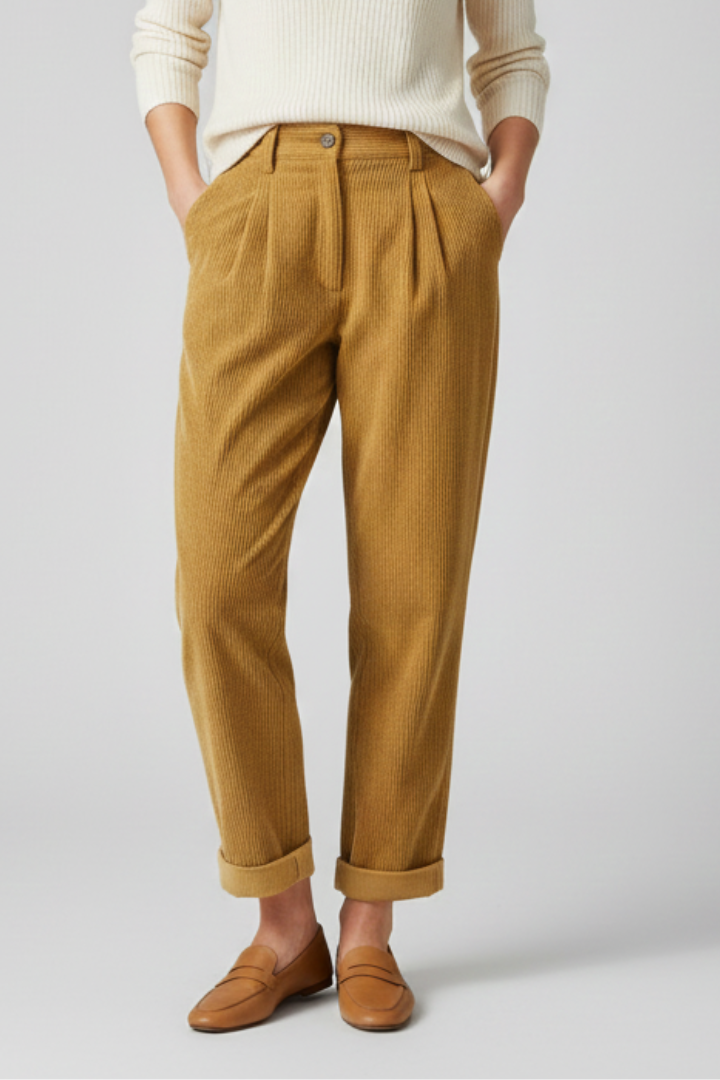 Norella | Women’s High-Waisted Wide-Leg Trousers – Vertical Ribbed Pants