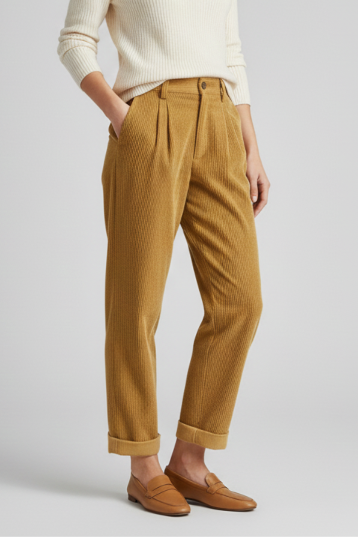 Norella | Women’s High-Waisted Wide-Leg Trousers – Vertical Ribbed Pants