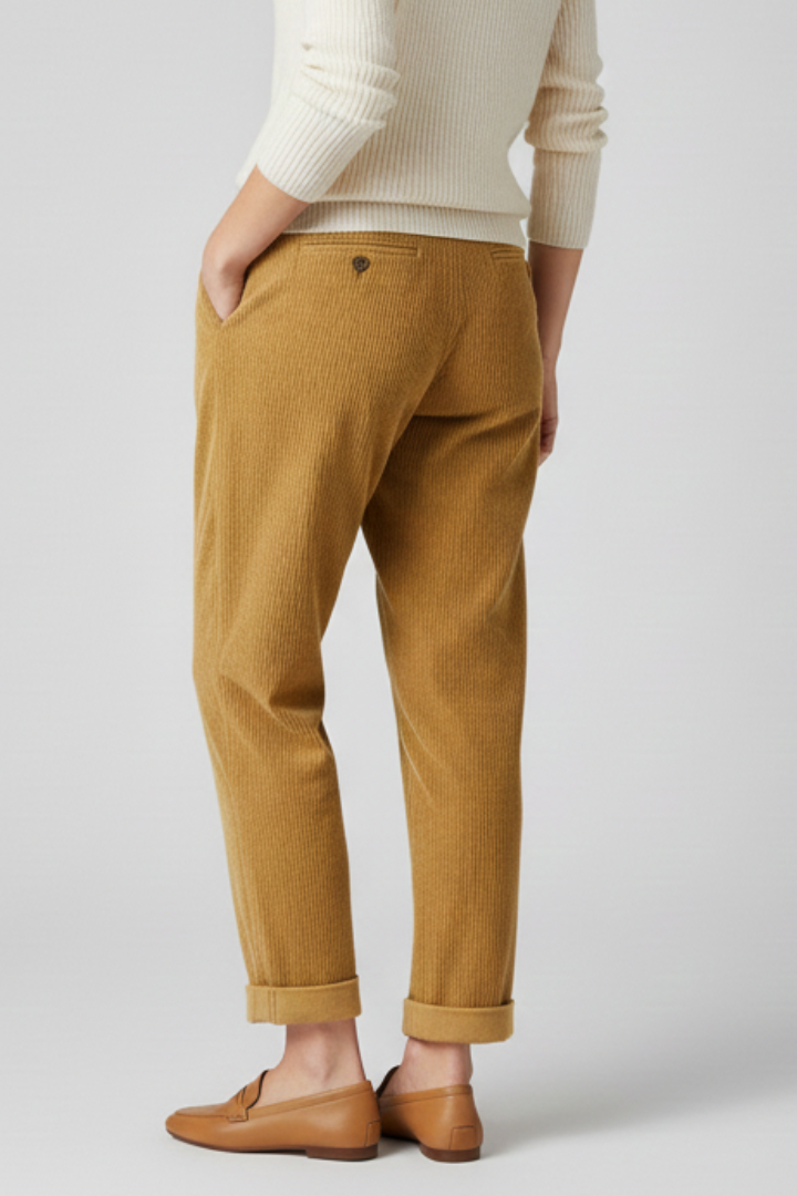 Norella | Women’s High-Waisted Wide-Leg Trousers – Vertical Ribbed Pants