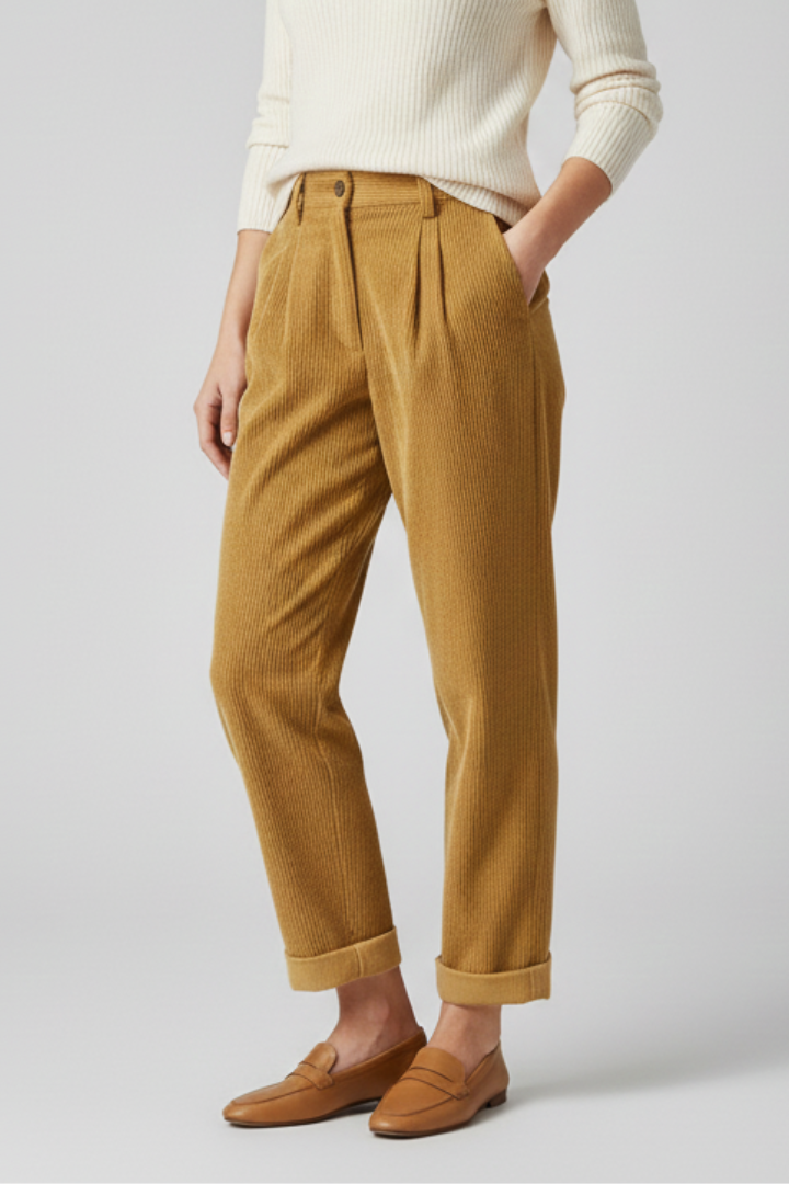 Norella | Women’s High-Waisted Wide-Leg Trousers – Vertical Ribbed Pants