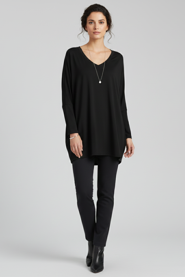 Norelle | Women's V-Neck Oversized Blouse – Long Sleeve Loose Fit Casual Shirt