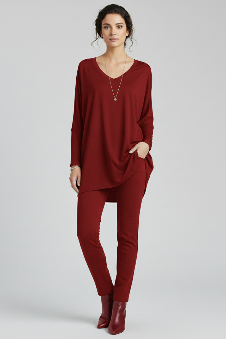 Norelle | Women's V-Neck Oversized Blouse – Long Sleeve Loose Fit Casual Shirt