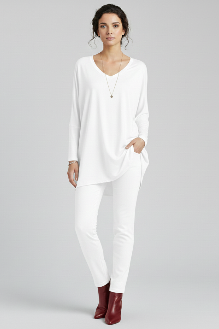 Norelle | Women's V-Neck Oversized Blouse – Long Sleeve Loose Fit Casual Shirt