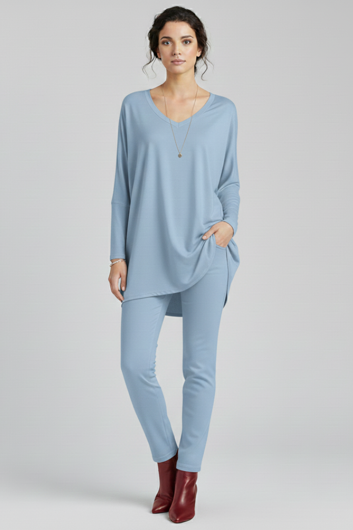 Norelle | Women's V-Neck Oversized Blouse – Long Sleeve Loose Fit Casual Shirt