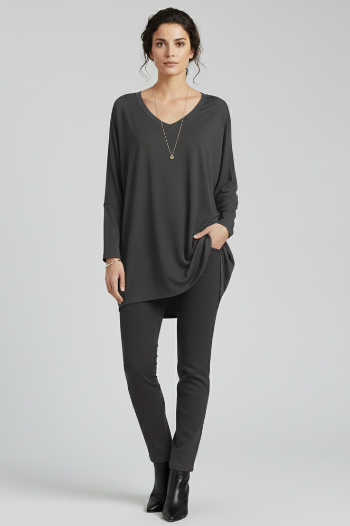 Norelle | Women's V-Neck Oversized Blouse – Long Sleeve Loose Fit Casual Shirt