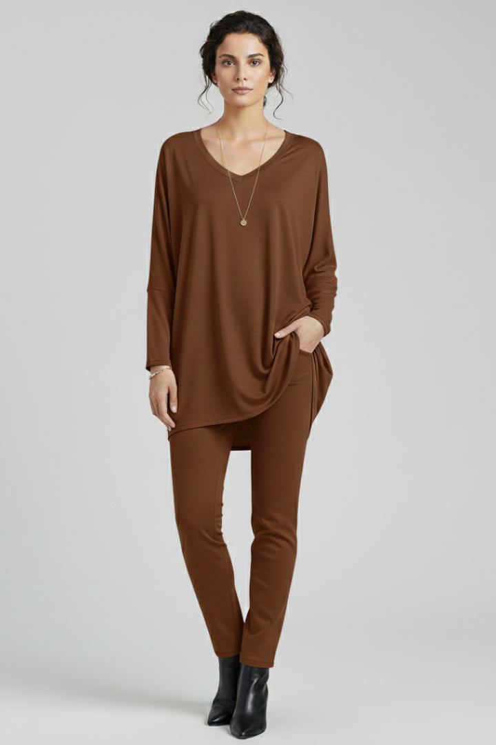Norelle | Women's V-Neck Oversized Blouse – Long Sleeve Loose Fit Casual Shirt