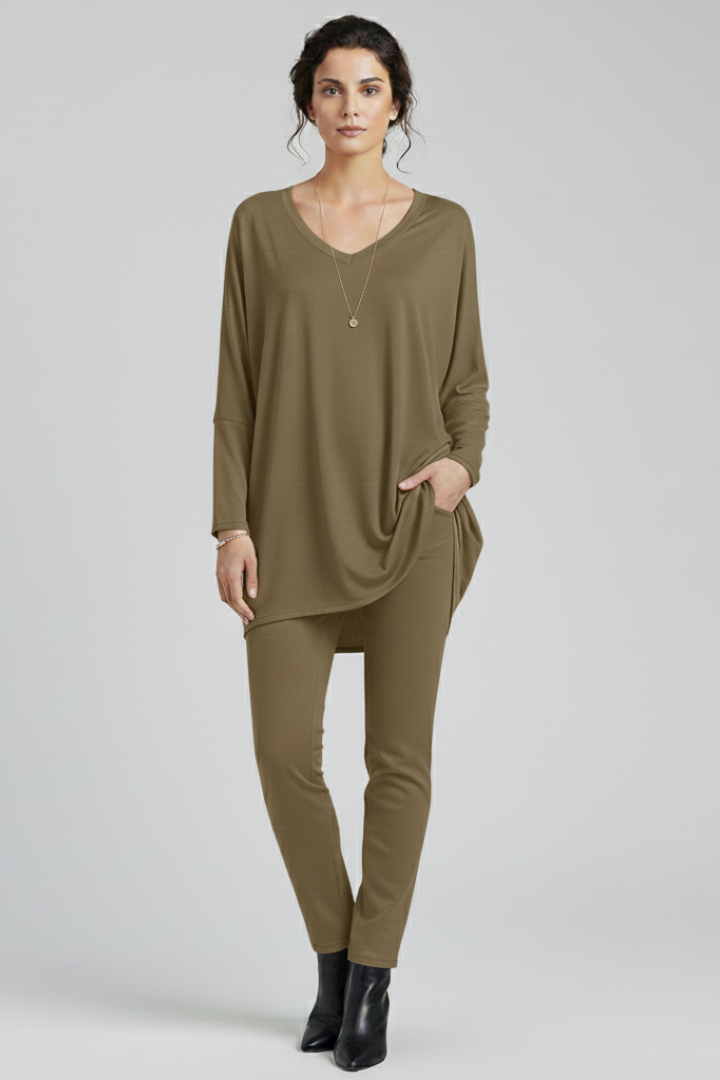 Norelle | Women's V-Neck Oversized Blouse – Long Sleeve Loose Fit Casual Shirt